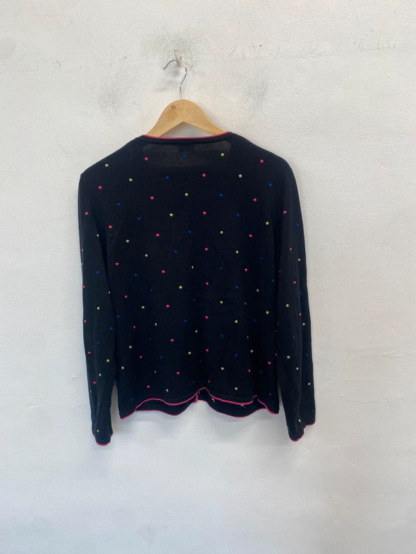 Lovely viyella black multicolour spotted cotton cardigan UK 8 CN001