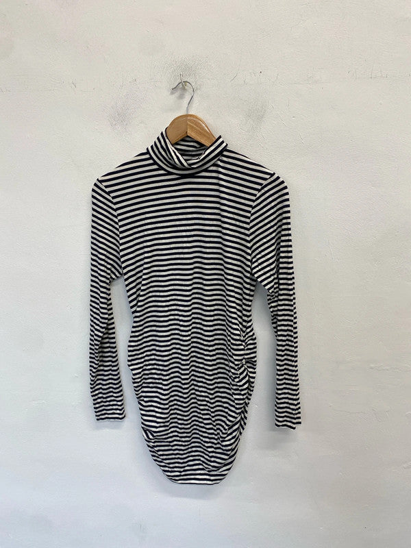 Lovely Isabella Oliver black white stripe high neck maternity dress UK 14 NN001