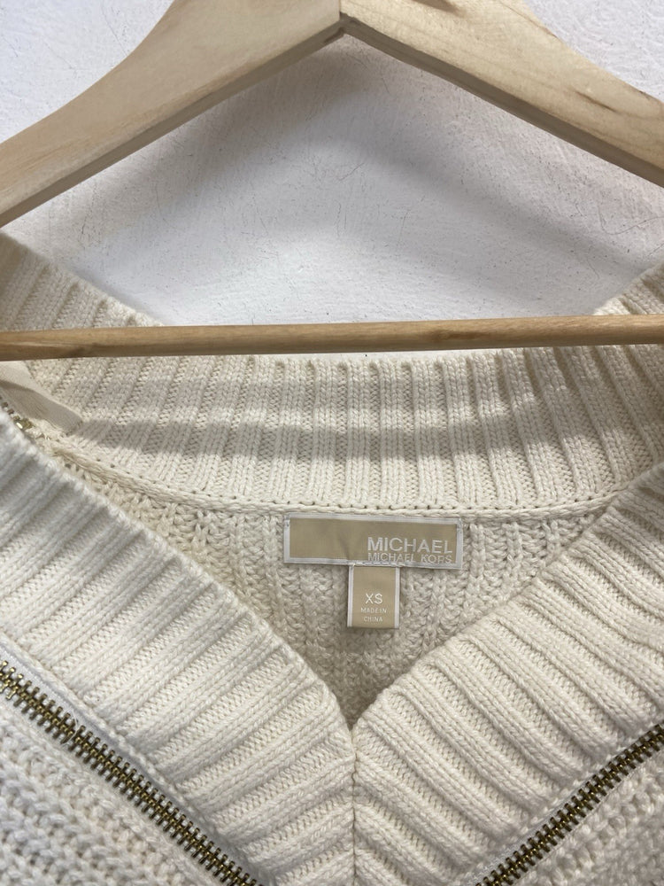 Lovely Michael Kors Cream Ribbed Zip Off The Shoulder Top UK XS JM008