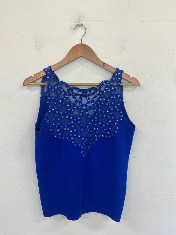 Al Paradise Glitzy Blue Bedazzled Vest Top Size M RR002