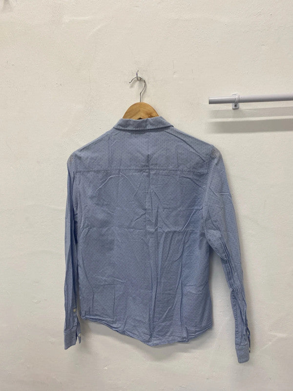Fabulous Baby Blue Navy spotted shirt Ladies Uk10 MM005