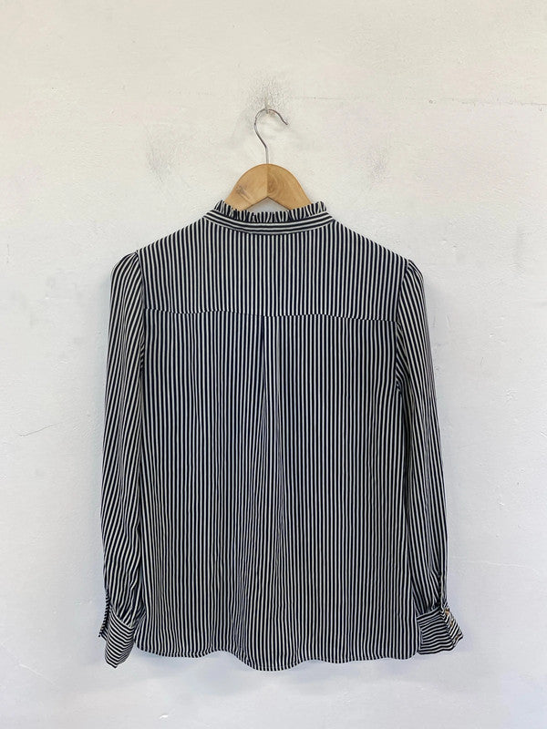 Oasis Elegant Black & White Ruffle Detail Shirt UK 12 LN001