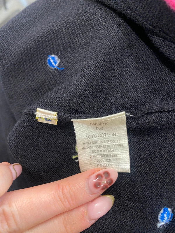 Lovely viyella black multicolour spotted cotton cardigan UK 8 CN001