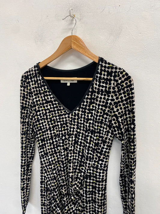 Lovely damsel in a dress spotted black green midi UK 8 AG006