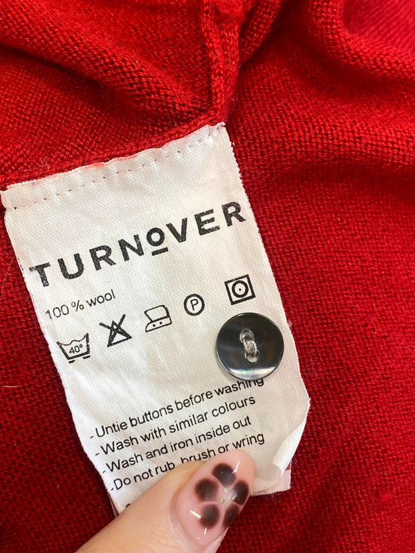 Stunning turnover red wool jumper 1/4 button UK S MM005