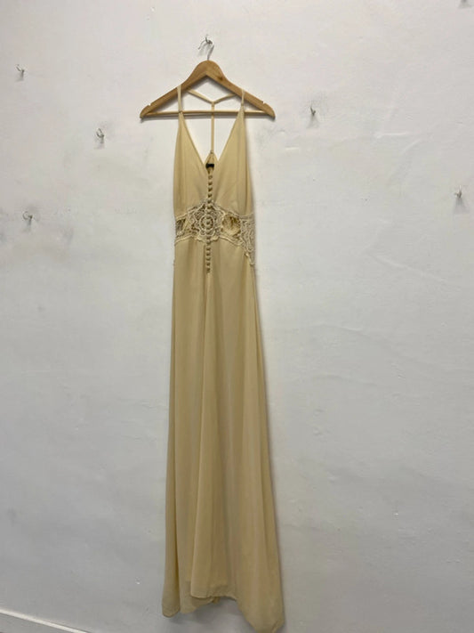 Fabulous Jarvis cream dress with lace cut outs Uk M 12 GJ001