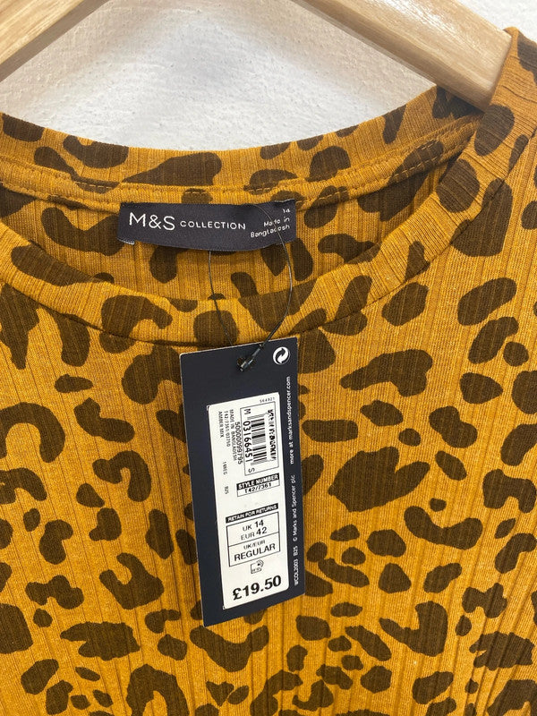 M&S Fabulous Leopard Pattern Ribbed Mini Dress UK 14 LW005