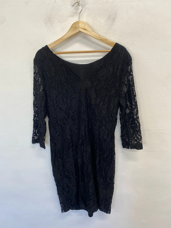 Lovely peacocks black lace midi dress UK 18 RR002