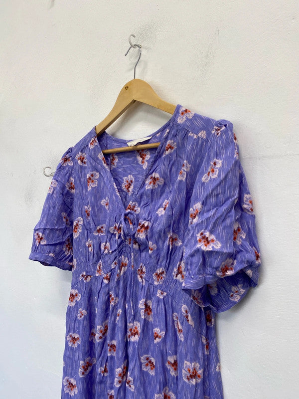 Fabulous M&S violet Midaxi dress puff sleeve Uk 16 classic GW001