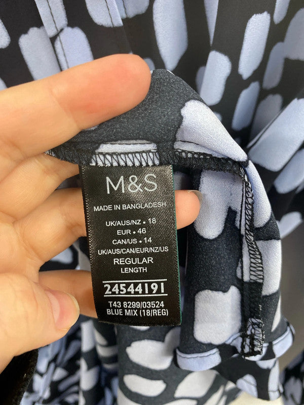 M&S Stylish Navy & Blue Artsy Spotted Shirt UK 18 FR001