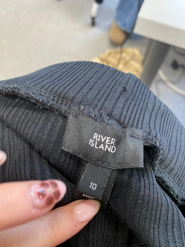 Lovely river island black ribbed flare trousers UK 10 PJ001