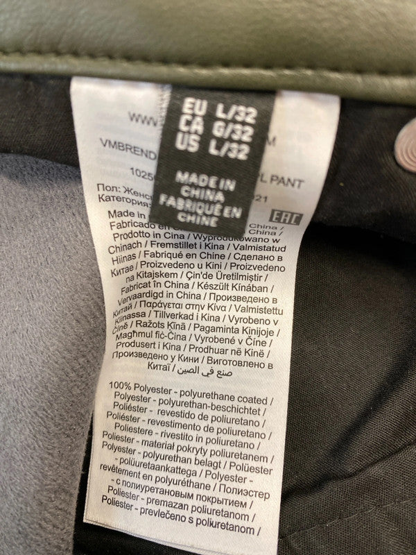 Fabulous Moss Green faux leather trousers UkL straight leg KS002