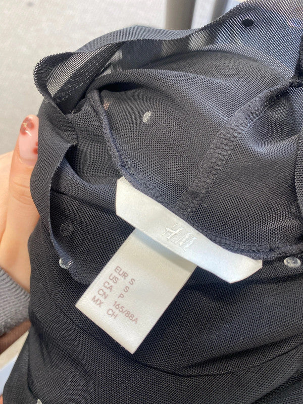 Lovely h&m black sheer Diamante top UK S LH002