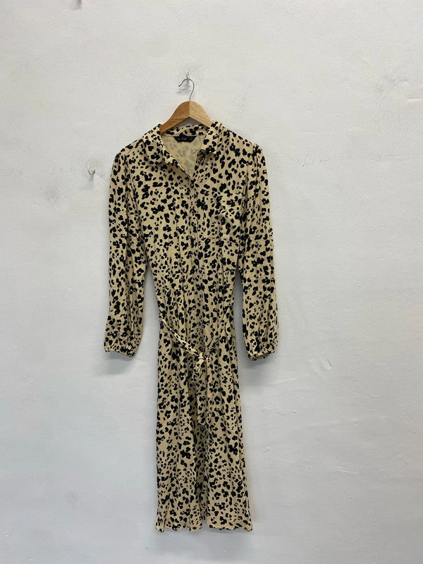 Lovely F&F leopard print shirt tie dress UK 16 JB005