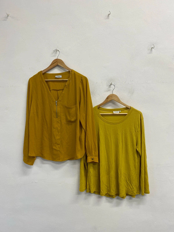 Lovely duo of mustard long sleeve tunic tops papaya masa UK XL #1 YM001
