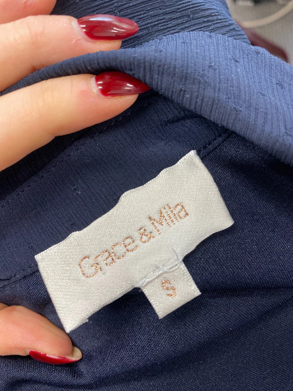 Lovely grace & mila smock midi navy dress UK S JB003
