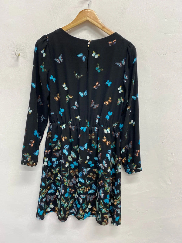 Lovely oasis blue black butterfly dress UK 10 JA002