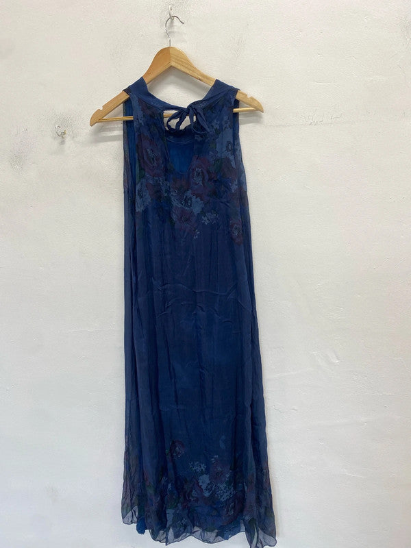 Lovely collezione gaia silk navy floral dress UK M MM005