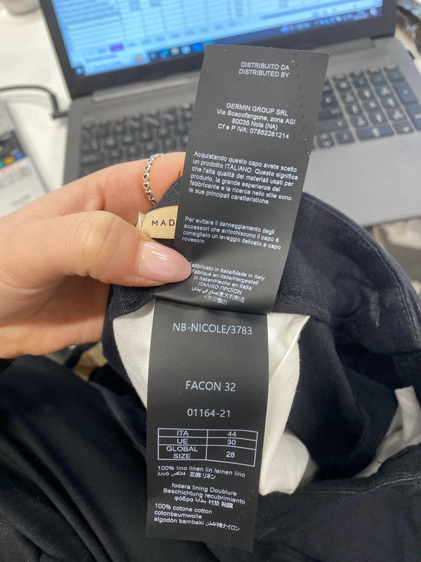 Stunning Nina Bianchi cotton linen navy trousers UK 10 SS002