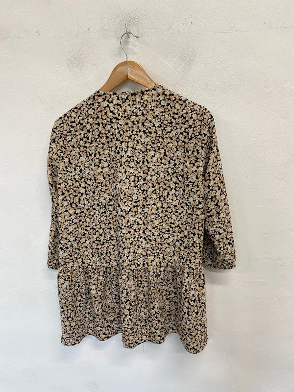 Lovely new look brown white floral blouse UK 12 NN001