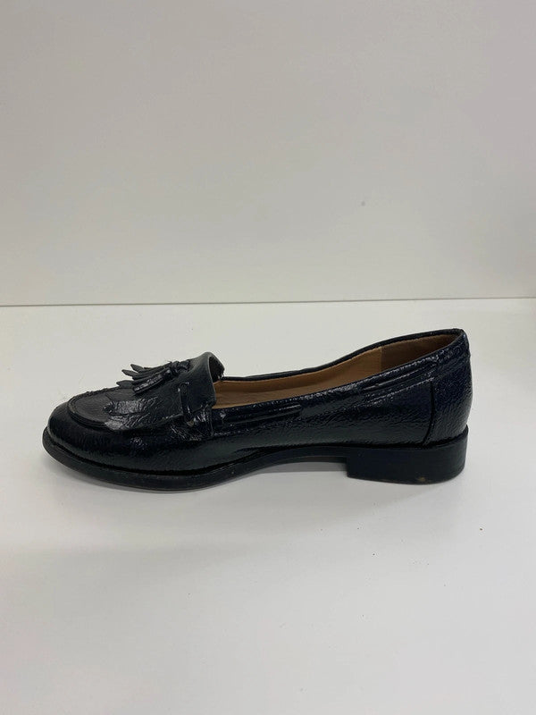 M&S Stylish Black Patent Loafers UK 4 NC001
