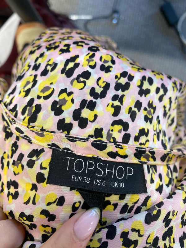 Lovely Topshop pink yellow floral tie blouse UK 10 LB004