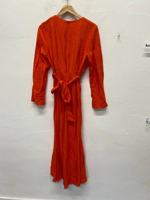 Fabulous George Bright tangerine orange midi occasion dress Uk16 EC003