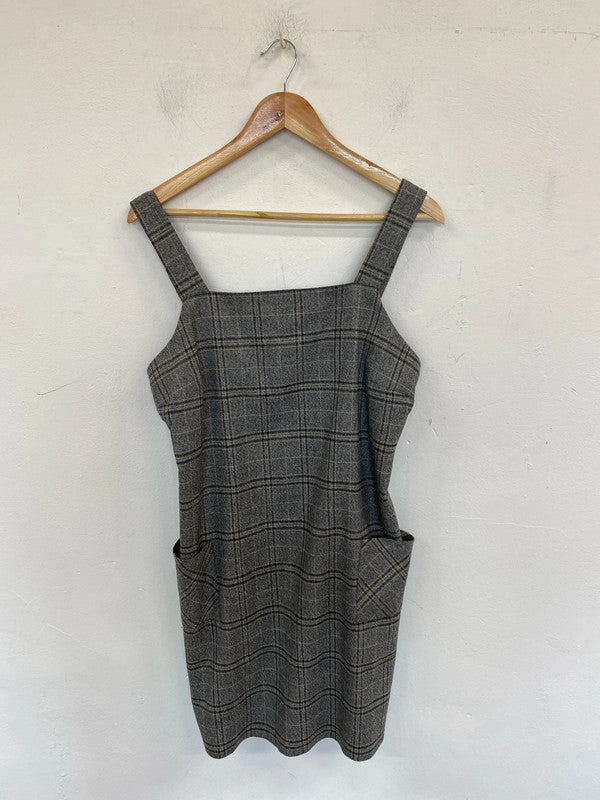 Dorothy Perkins Preppy Grey Check Pinafore Dress UK 14 PJ001