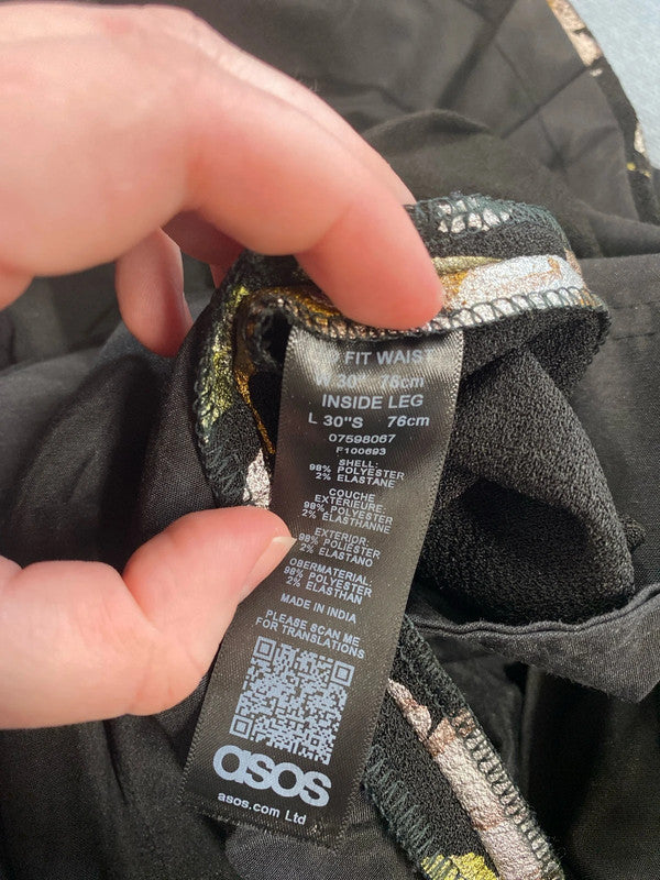 Asos Elegant Black Silvery Floral Trousers 30W/30L LD001