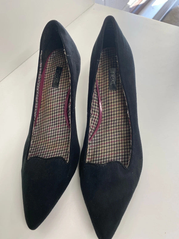 Cute Velvet Faux suede kitten heel black formal shoes Uk4 Next GW001