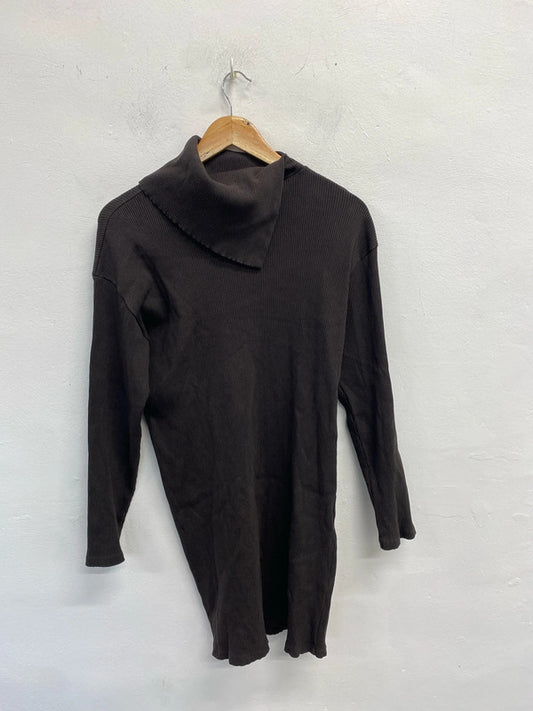 Lovely Zara brown ribbed midi dress UK L KS002