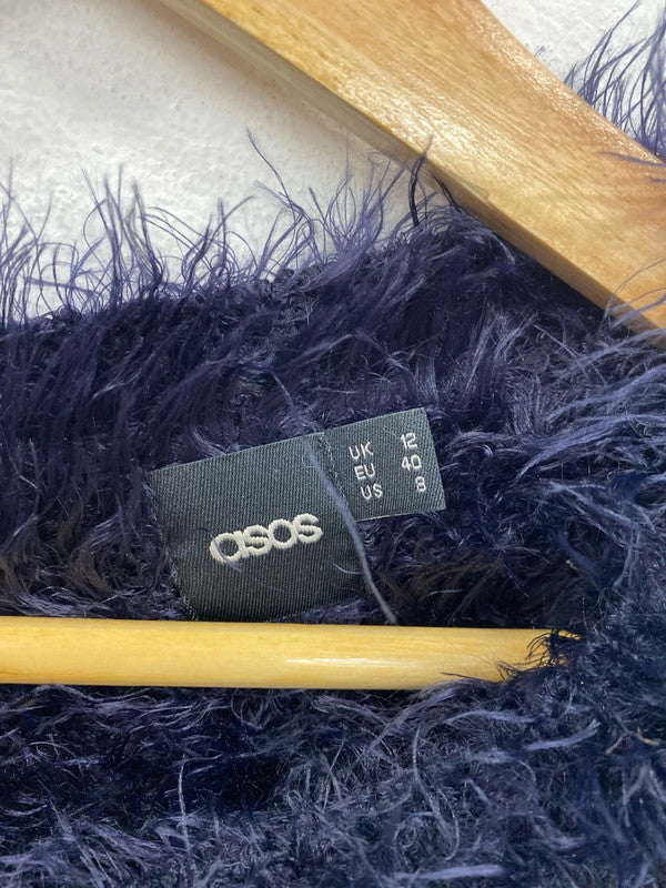 Asos Stylish Y2K Vibes Navy Faux Feather Jumper UK 12 MM005