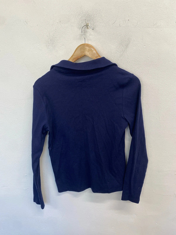 Gorgeous papaya long sleeve navy ribbed collared top UK 12 AO001