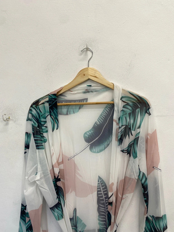 Lovely botanical sheer floral Shein kimono tie waist UK XL LD003