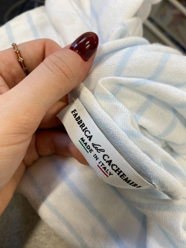 Lovely blue white stripe tshirt fabbrica del cachemire UK S NN001