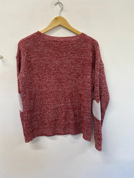 Stunning red knit sweatshirt with love heart elbow pads uk 8-10 KD001