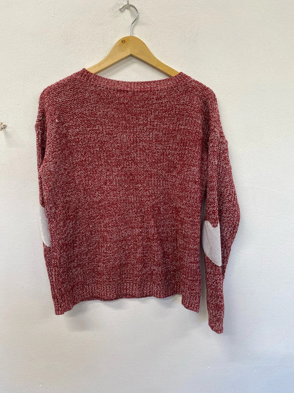 Stunning red knit sweatshirt with love heart elbow pads uk 8-10 KD001