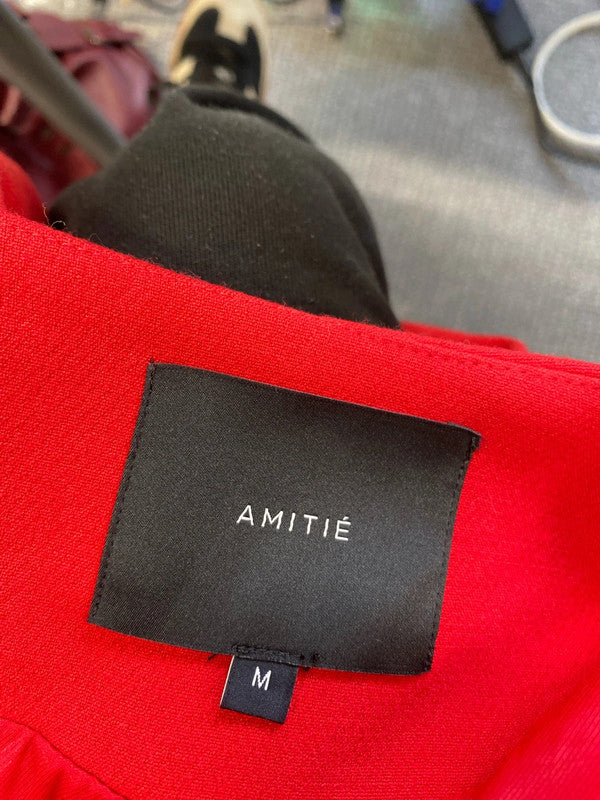 Lovely amitie red frill zip midi coat UK M MW001