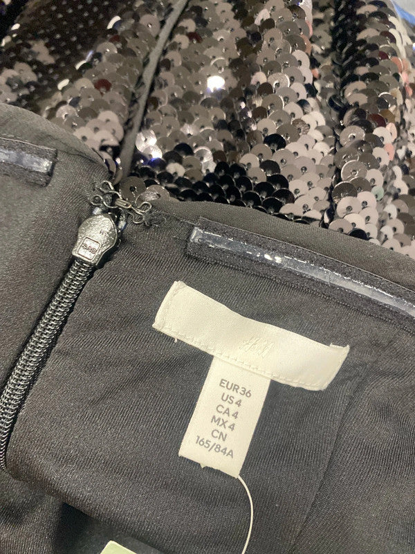 Gorgeous h&m black sequin mini bandeau party sexy dress UK 8 RG020