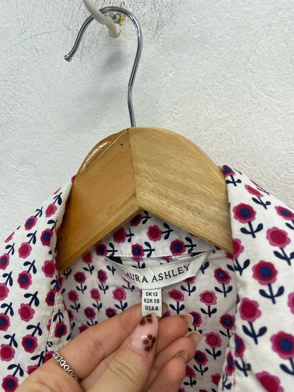 Lovely Laura Ashley white pink floral shirt UK 12 MM005