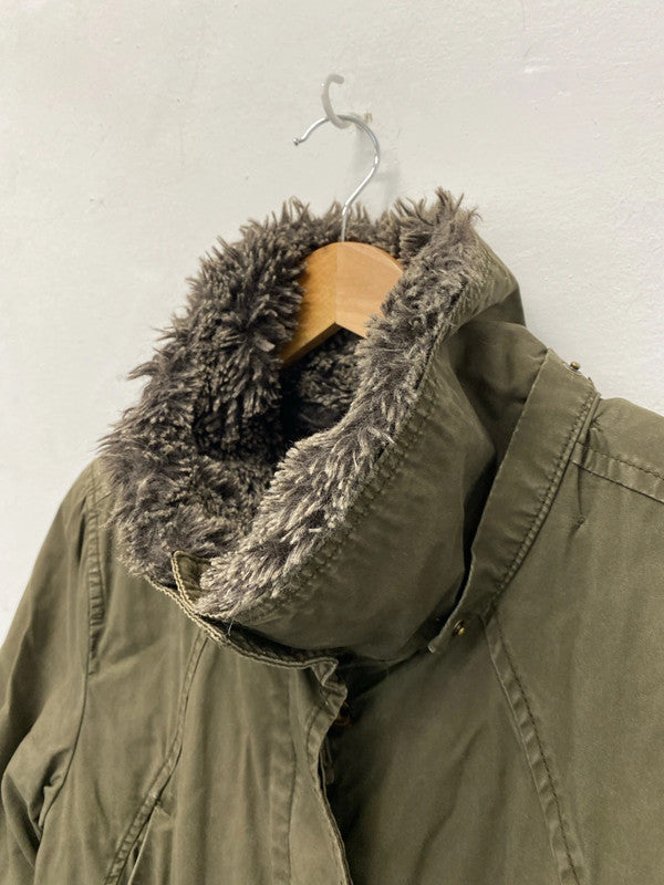 Fabulous H&M cotton parka removable lining Uk16 khaki Utility KM003