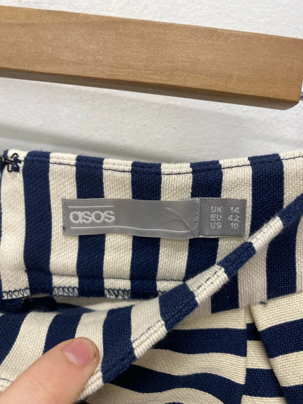 Asos Fabulous Navy & Cream Stripe Mini Skirt UK 14 KN003