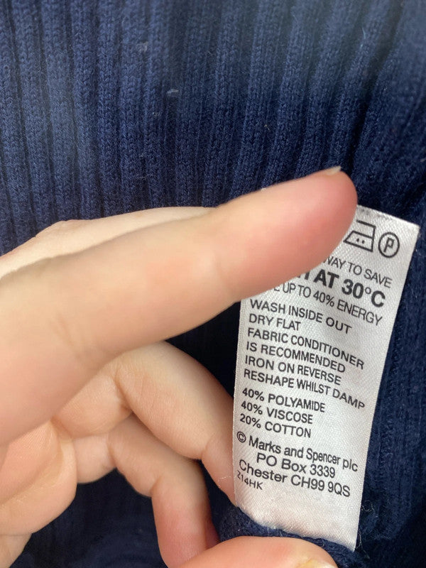 M&S Fabulous Navy Ribbed Cardigan UK 12 LW005