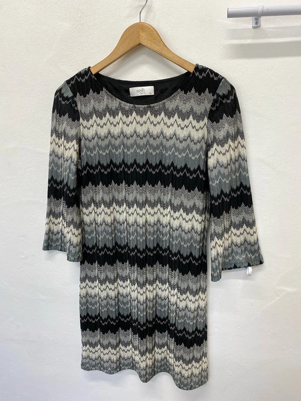 Fabulous Wallis Petite abstract dress Uk12 black & silver AO001