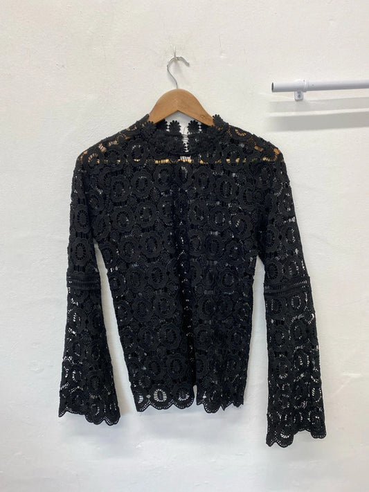 Fabulous High Neck broderie black overtop Uk12 boho vibes MB001