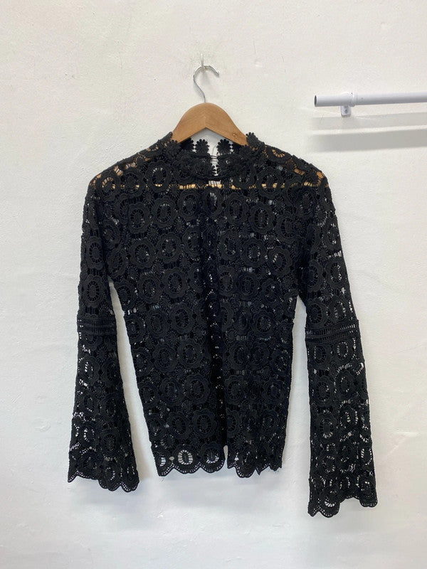 Fabulous High Neck broderie black overtop Uk12 boho vibes MB001