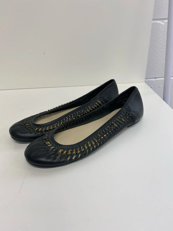Fab Oasis Navy ballerina flats gold chain detailing Uk8 JM007