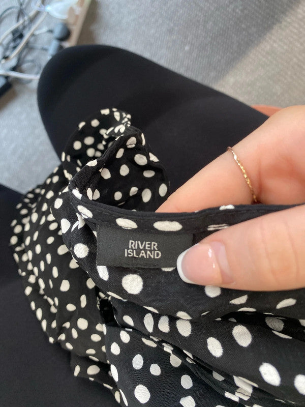 Stylish River island black polka dot mini dress uk 8 KM004