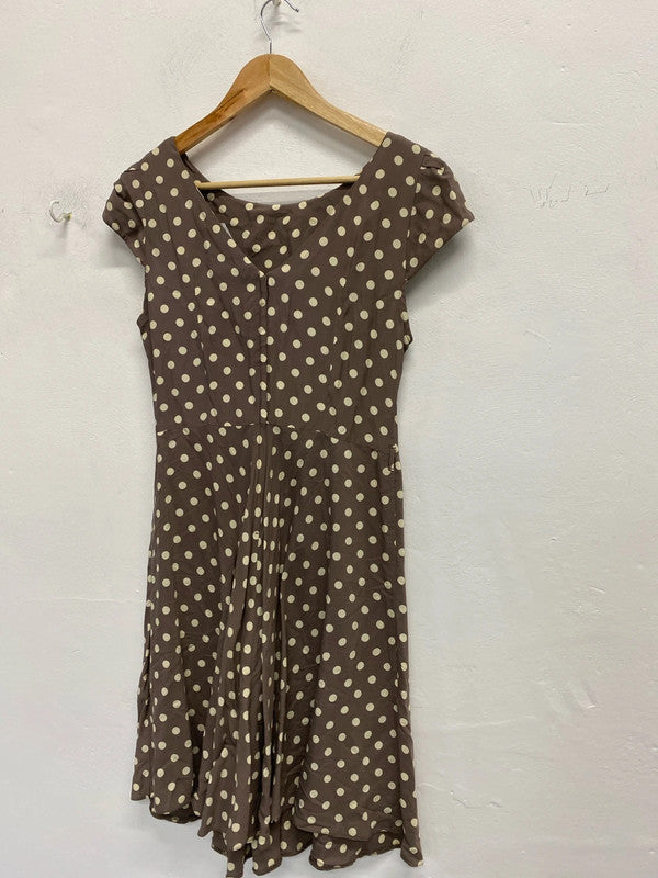 Fabulous Classic fawn & cream spotty summer dress Wallis Uk12 KD001