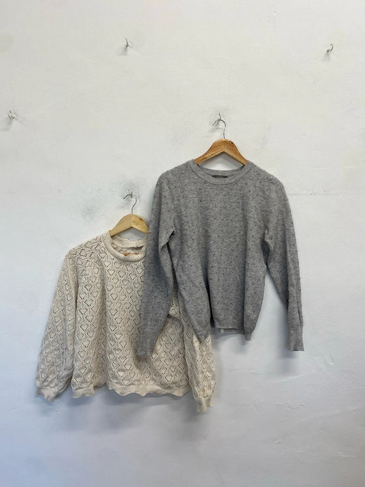 Lovely duo of jumpers oasis tu grey cream crochet UK 14 #1 LN001